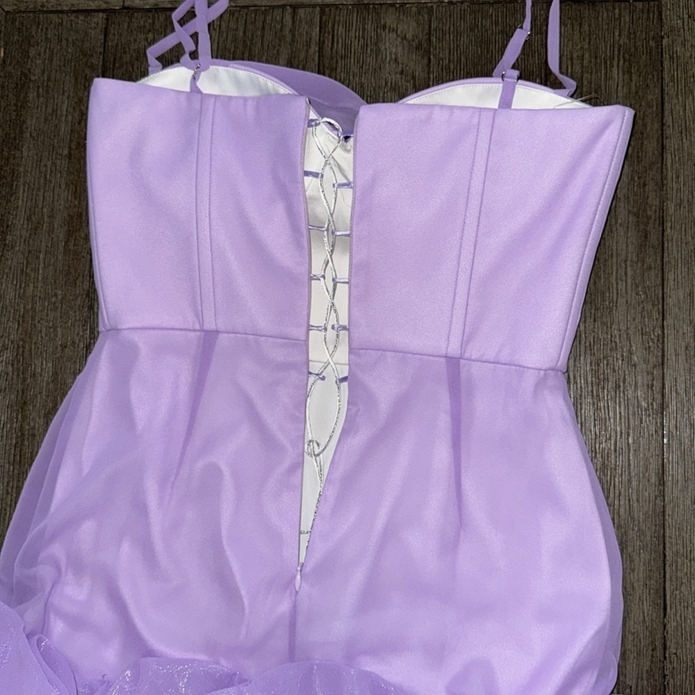 Post Meridiem Draped Ruffle Mini Bustier Dress Lavender — image 7 of 8